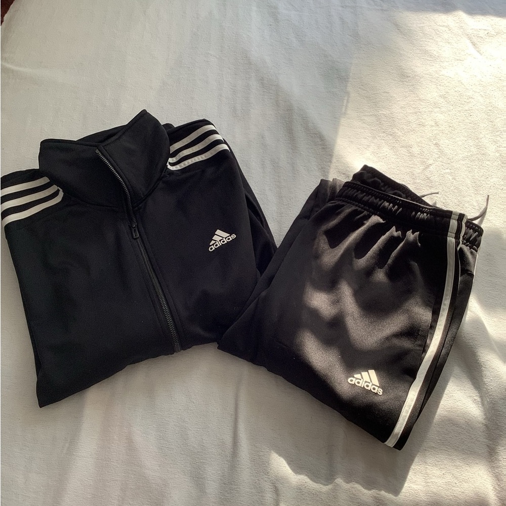 adidas Black Track Jacket and Joggers Set with White Stripes